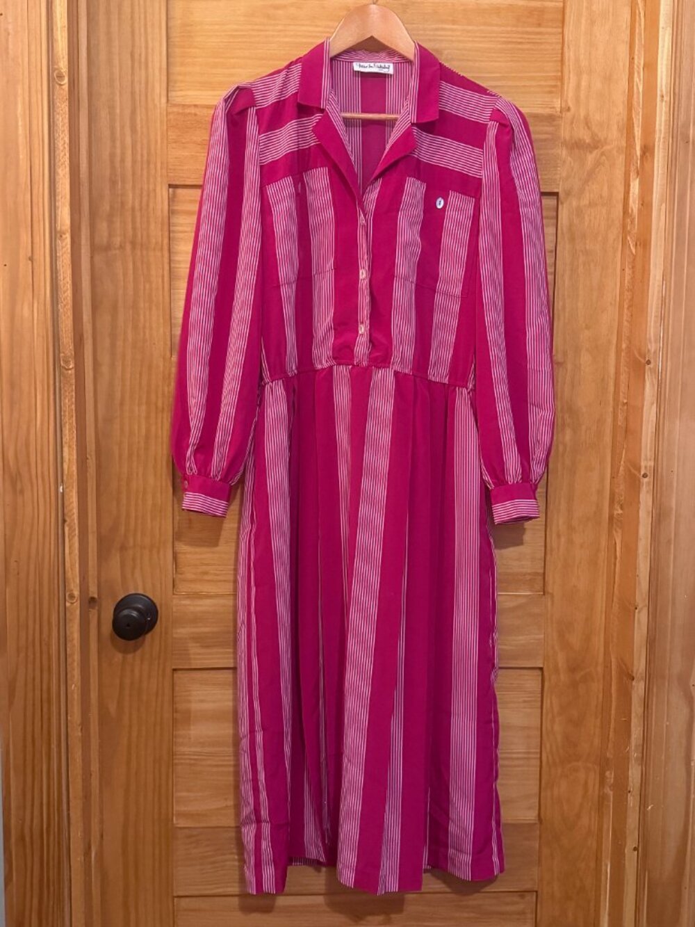 Vtg 80s Diane Von Furstenberg Tailored Pink Striped Midi Shirt Dress size 6 - Picture 2 of 7